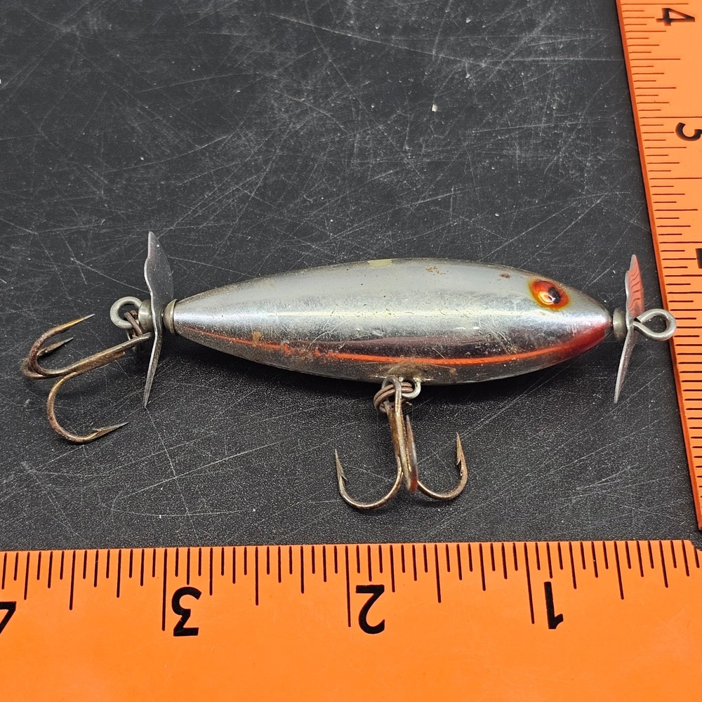 Vintage Torpedo Propeller Topwater Fishing Lure Chrome Orange 3 Inch